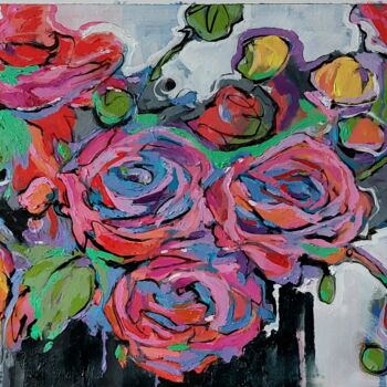 Painting titled "Fiori transgenici" by Cinzia Busto, Original Artwork, Oil Mounted on Wood Stretcher frame