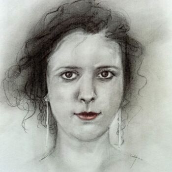 Dessin intitulée "La jeune fleuriste" par Cla Portraits, Œuvre d'art originale, Fusain