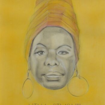 Dibujo titulada "Nina Simone" por Cla Portraits, Obra de arte original, Carbón