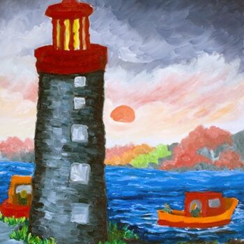 「Le phare」というタイトルの絵画 Claire Bizierによって, オリジナルのアートワーク, オイル