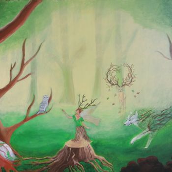 Schilderij getiteld "L'appel de la Forêt" door Lun'Artist, Origineel Kunstwerk, Acryl