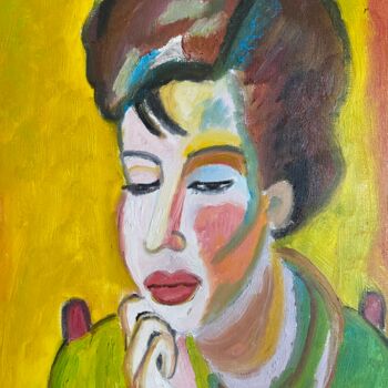 Картина под названием ""Pensive"" - Claire Marie Gay, Подлинное произведение искусства, Масло Установлен на Деревянная панель