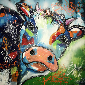 Pintura intitulada "Marguaux la vache q…" por Claire Morand, Obras de arte originais, Acrílico