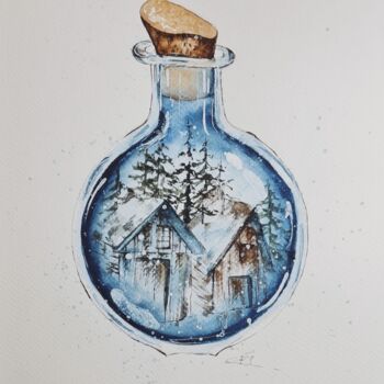 "Glass Bottle - Orig…" başlıklı Tablo Clara Monnerot (L'Atelier Clara Del Sol) tarafından, Orijinal sanat, Suluboya