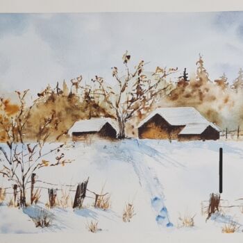 Painting titled "Winter Landscape -…" by Clara Monnerot (L'Atelier Clara Del Sol), Original Artwork, Watercolor