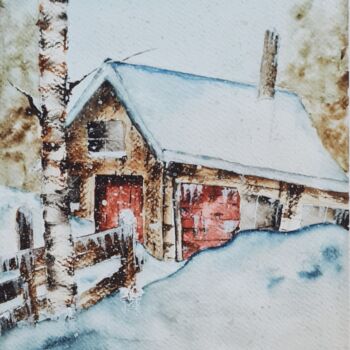 "Barn Under The Snow…" başlıklı Tablo Clara Monnerot (L'Atelier Clara Del Sol) tarafından, Orijinal sanat, Suluboya