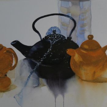 Painting titled "tea time" by Claude Berghmans, Original Artwork, Watercolor