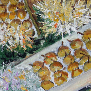 Картина под названием "FLEURS ET FRUITS" - Claude Evrard, Подлинное произведение искусства, Масло Установлен на Деревянная р…