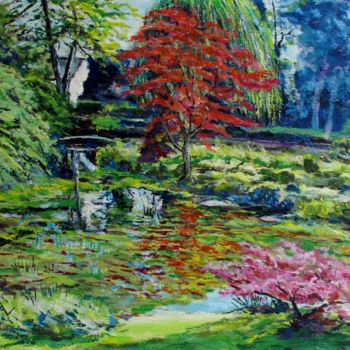 Painting titled "Le jardin japonais…" by Claude Evrard, Original Artwork, Acrylic Mounted on Plexiglass