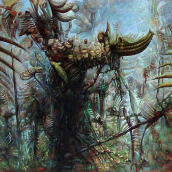 제목이 "Amazonie chamanique"인 미술작품 Claude Feuillet로, 원작, 기름 나무 들것 프레임에 장착됨