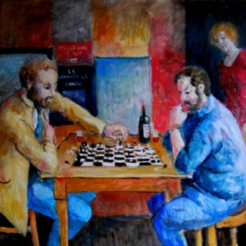 Pintura intitulada "la partie d'échecs" por Claude Hardenne, Obras de arte originais