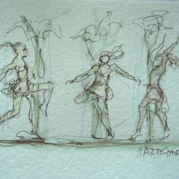 Dessin intitulée "danser sur les jets…" par Claude Hardenne, Œuvre d'art originale, Encre