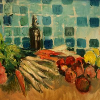 Painting titled "carottes etc." by Claude Hardenne, Original Artwork, Oil