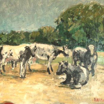 Peinture intitulée "vaches!" par Claude Hardenne, Œuvre d'art originale, Huile