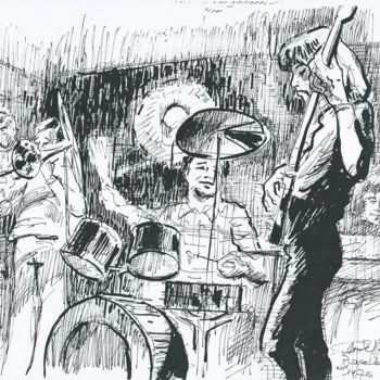 Drawing titled "jazz au vieux puits" by Claude Hardenne, Original Artwork, Ink