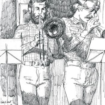 Drawing titled "Tromboniste et trom…" by Claude Hardenne, Original Artwork