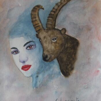 Painting titled "capricorne" by Claude Lacointe, Original Artwork, Watercolor