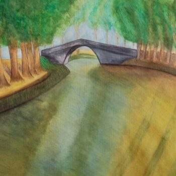Pintura intitulada "Canal du Midi" por Claude Lali, Obras de arte originais, Aquarela