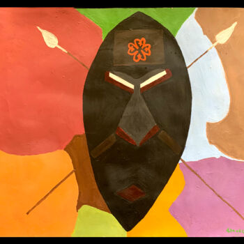 Pintura titulada "Ghanaian Tribal Mas…" por Claude Henry, Obra de arte original, Acrílico