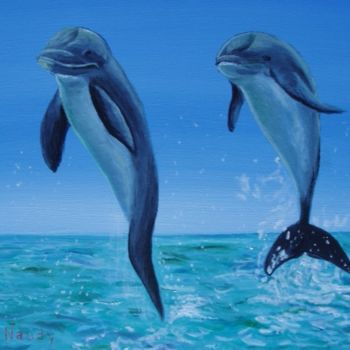 Peinture intitulée "Gentils dauphins" par Claude Naudy, Œuvre d'art originale