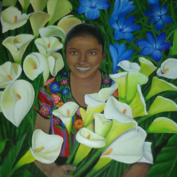 Painting titled "La florista cusqueña" by Claudia Cantuarias, Original Artwork