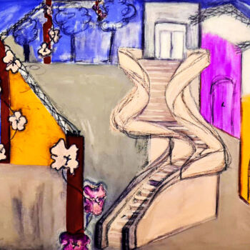 Malarstwo zatytułowany „"L'escalier"” autorstwa Claudia De La Hoz, Oryginalna praca, Akryl Zamontowany na Drewniana rama nos…