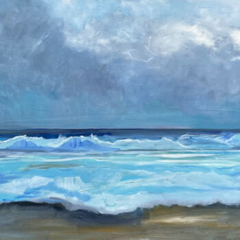 Painting titled "La mer temps gris" by Claudia Feldman, Original Artwork, Oil