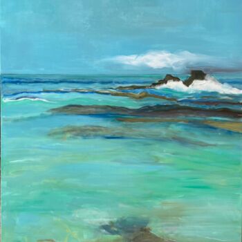Painting titled "Le lagon" by Claudia Feldman, Original Artwork, Oil Mounted on Wood Stretcher frame