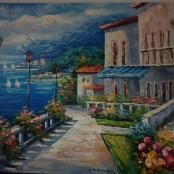 Painting titled "rivage méditerranéen" by Claudie Thedevuide, Original Artwork, Oil