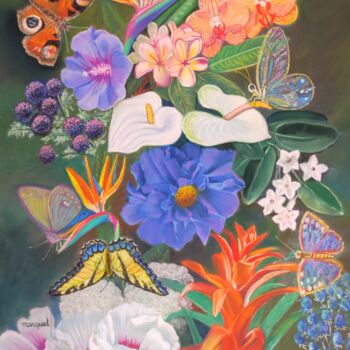 Dessin intitulée "Les papillons" par Claudine Marquet, Œuvre d'art originale, Pastel