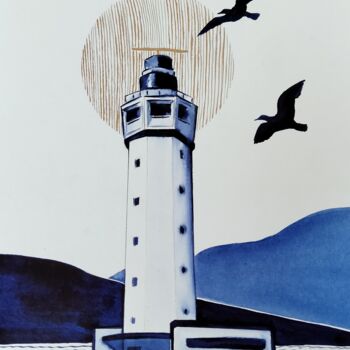 Peinture intitulée "Le phare de La Hève" par Claudine Sieurin, Œuvre d'art originale, Encre
