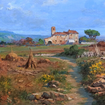 Painting titled "Country path - Tusc…" by Claudio Pallini, Original Artwork, Oil Mounted on Other rigid panel