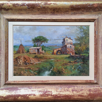 Pintura titulada "Farmhouse in summer…" por Claudio Pallini, Obra de arte original, Oleo Montado en Otro panel rígido