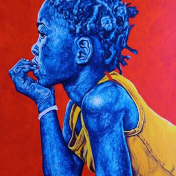 Painting titled ""Inner thoughts ll"" by Clement Mohale, Original Artwork, Oil Mounted on Wood Stretcher frame