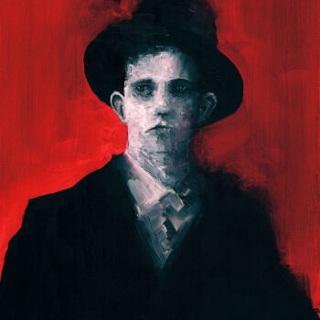 Painting titled "Man with a hat" by Clement Scarpi, Original Artwork, Oil Mounted on Wood Stretcher frame