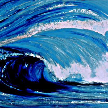 Pintura titulada "Big Blue Sea Wave" por Clement Tsang, Obra de arte original, Oleo