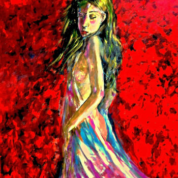 Ζωγραφική με τίτλο "A-Lady in Red" από Clement Tsang, Αυθεντικά έργα τέχνης, Ακρυλικό