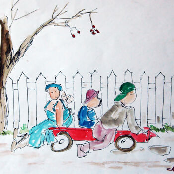 Painting titled "Children Playing on…" by Clement Tsang, Original Artwork, Watercolor