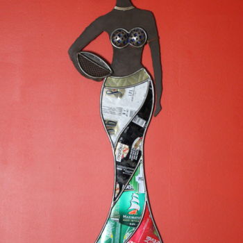 「femme en paréo 1」というタイトルの彫刻 Claude Germainによって, オリジナルのアートワーク, 金属