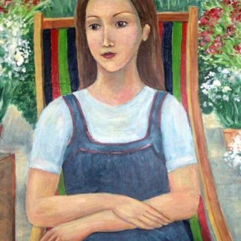 Painting titled "JEUNE FILLE AU JARD…" by Catherine Martel, Original Artwork