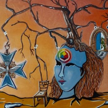 Painting titled "Masque de l'Espoir" by Colette Rhode, Original Artwork, Oil