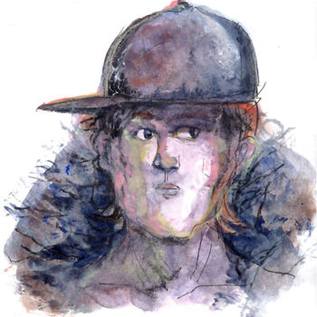 Painting titled "Casquette" by Côme Sonnet, Original Artwork, Watercolor