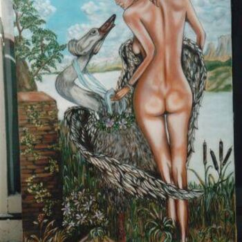 Peinture intitulée "Leda e il cigno" par Cristian Comsa, Œuvre d'art originale, Huile