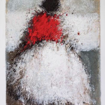 Painting titled ""MENINE ROUGE"2014" by Hanna Sidorowicz, Original Artwork, Tempera Mounted on Wood Stretcher frame