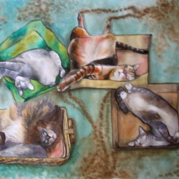 Malerei mit dem Titel "Sleeping cats" von Fernanda Costa, Original-Kunstwerk