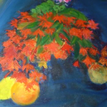 Painting titled "fleurs et citron" by Monique Copolata, Original Artwork, Acrylic