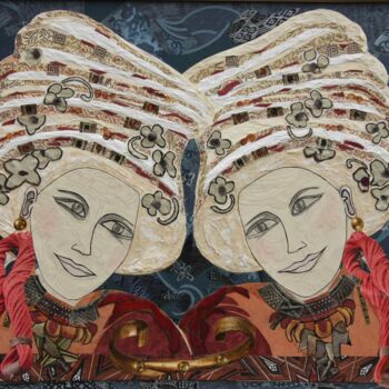 Collages titled "Les Âmes-Soeurs" by Corinne Barnett, Original Artwork, Collages Mounted on Wood Stretcher frame