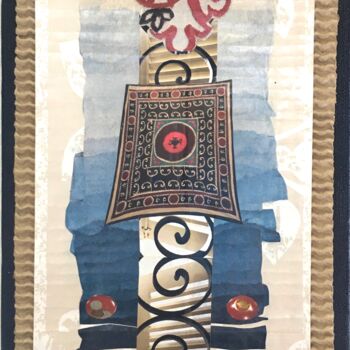 Collagen mit dem Titel "Broderie japonaise" von Corinne Barnett, Original-Kunstwerk, Collagen Auf Keilrahmen aus Holz montie…