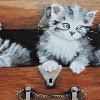 Painting titled "3 p'tits chats" by Corinne Riviere, Original Artwork, Acrylic