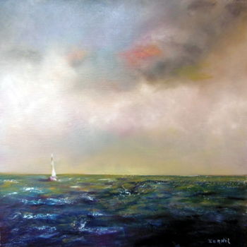 Painting titled "Mer de ciel" by Charles Cornil, Original Artwork, Oil